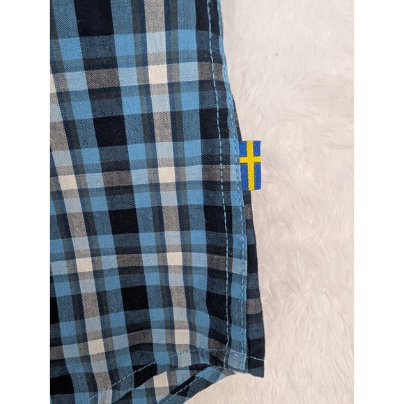 Fjallraven Shirt Men's M Blue Plaid Ovik Short‎ Sleeve Button Down Poly/Cotton - Picture 5 of 15